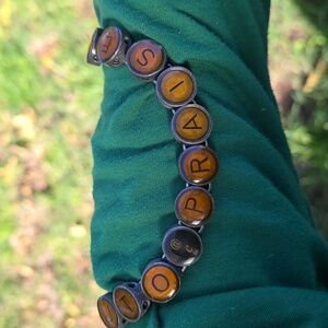 Vintage Typewriter Keys Black and Gold Letter "U To Praise" Bracelet